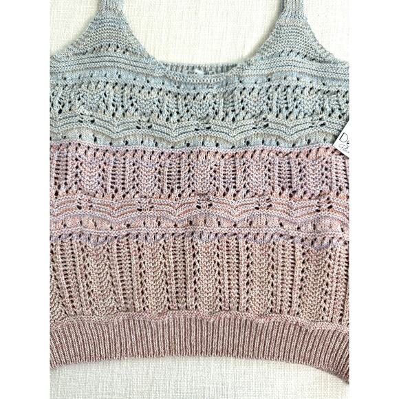 Dex Plus 2X Crochet Knit Colorblock Tank Top Blush & Taupe - Picture 3 of 12